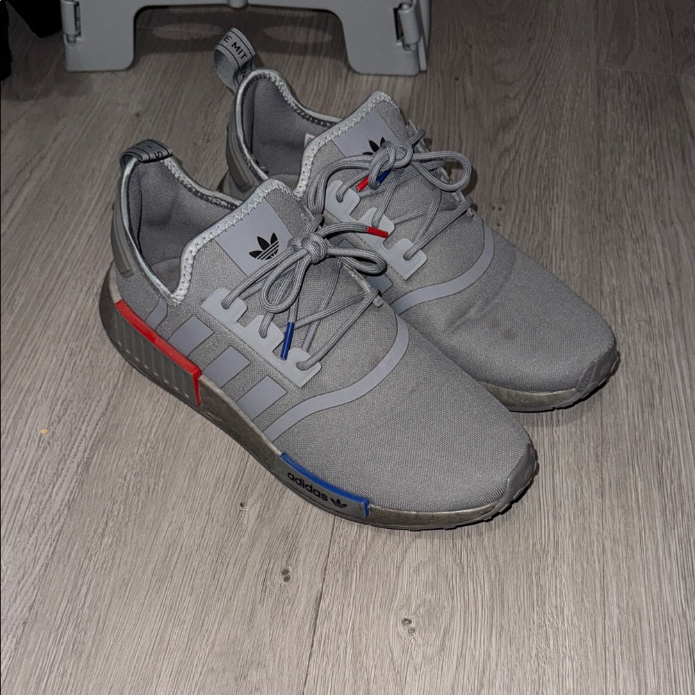 Adidas Gray Sneakers with Red and Blue Accents
